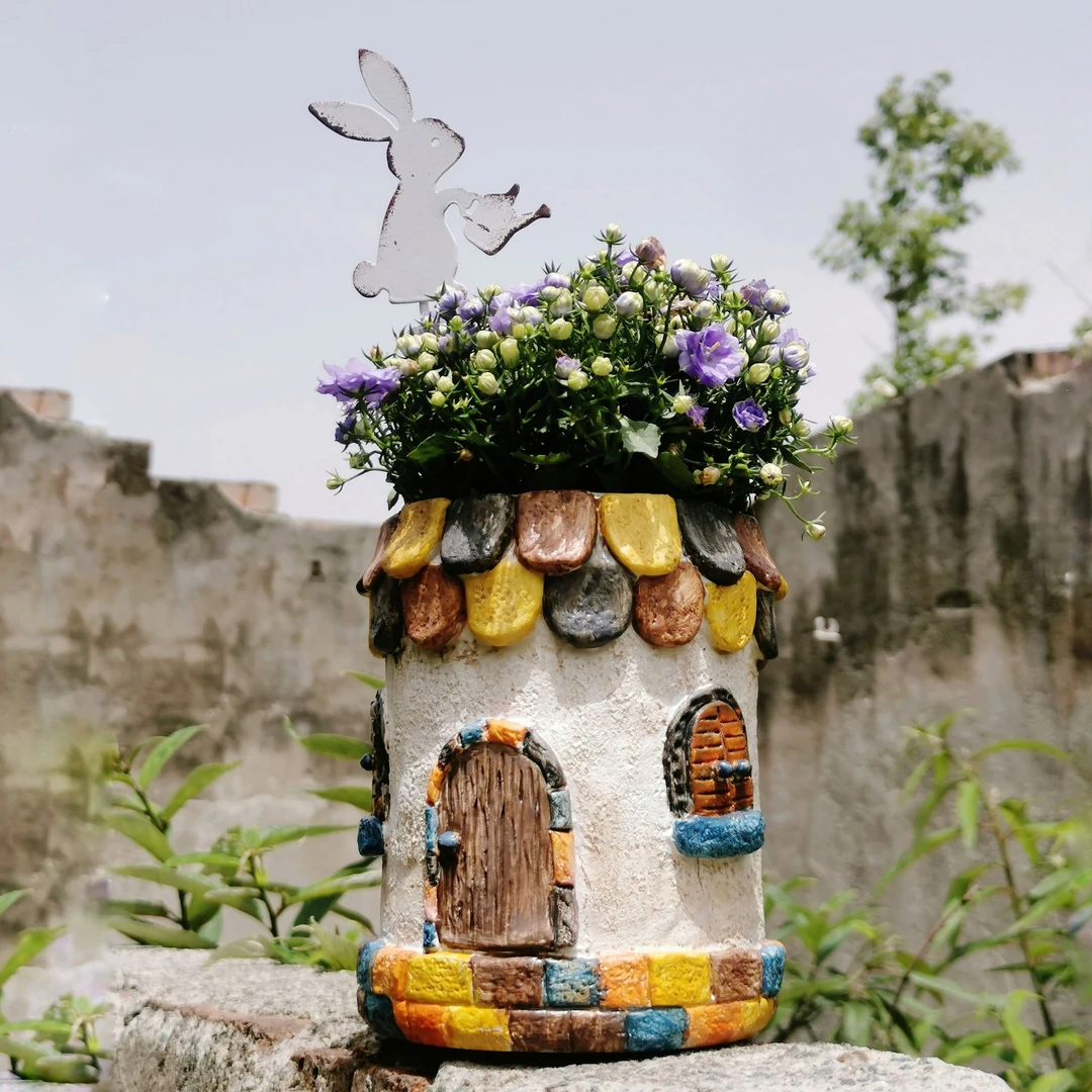 户外庭院花园装饰摆件树脂房子花盆多肉阳台休闲区氛围感布置造景