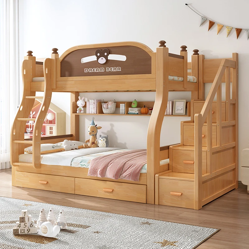 维尼熊全实木加粗加厚上下铺双层床高低床姐弟儿童床上下床子母床