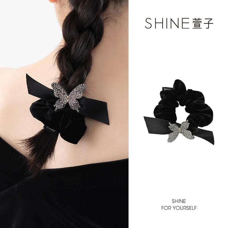 萱子SHINE优雅精致蝴蝶丝绒布艺皮筋发圈