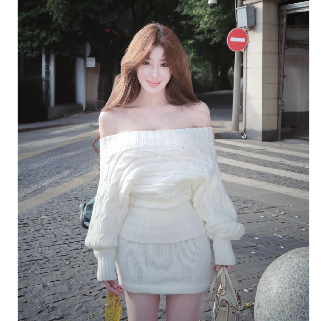 WW定制「高领绞花」时尚百搭田曦薇明星同款小众设计感上衣半裙套装