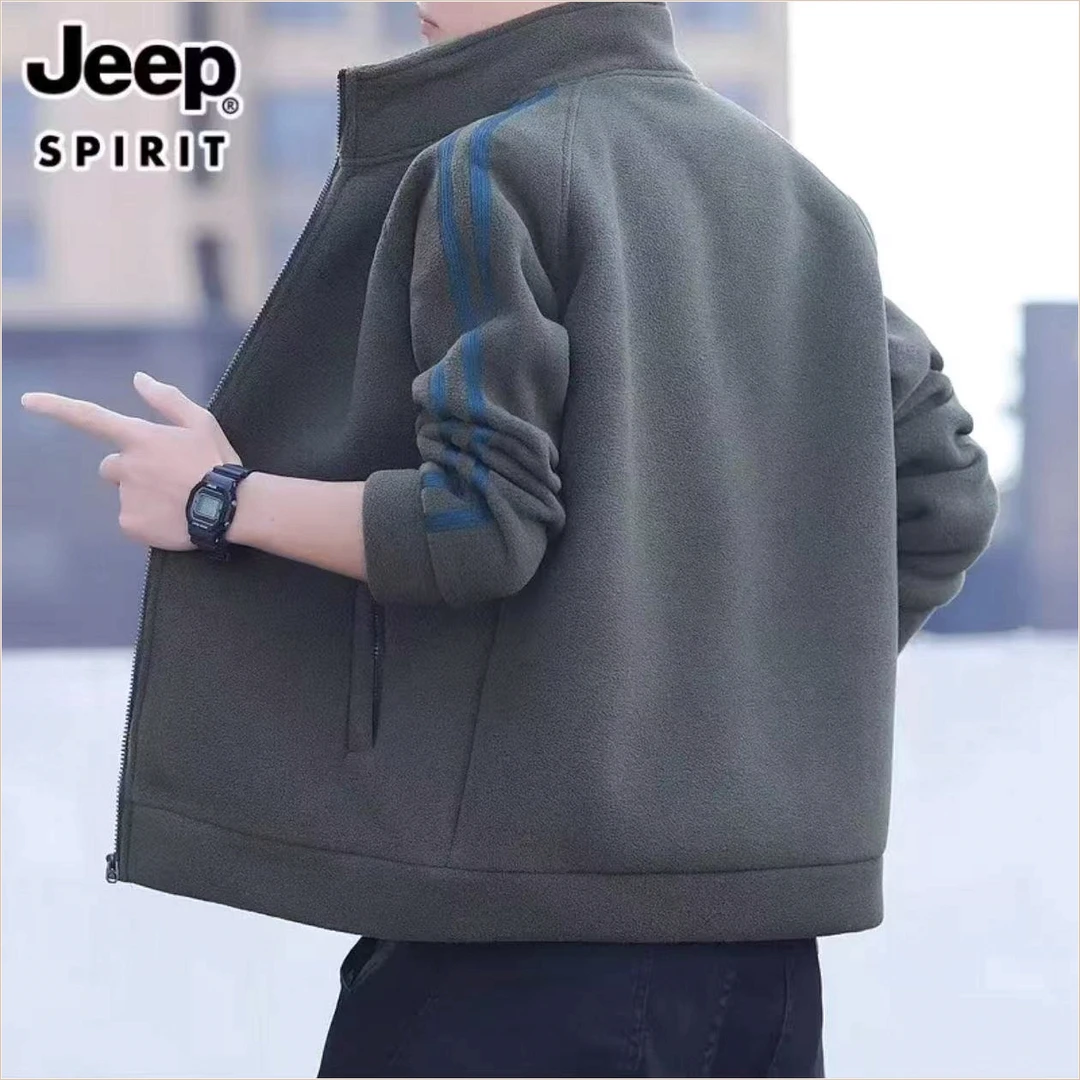 Jeep吉普秋冬款摇粒绒男士立领卫衣户外运动休闲开衫大码宽松外套
