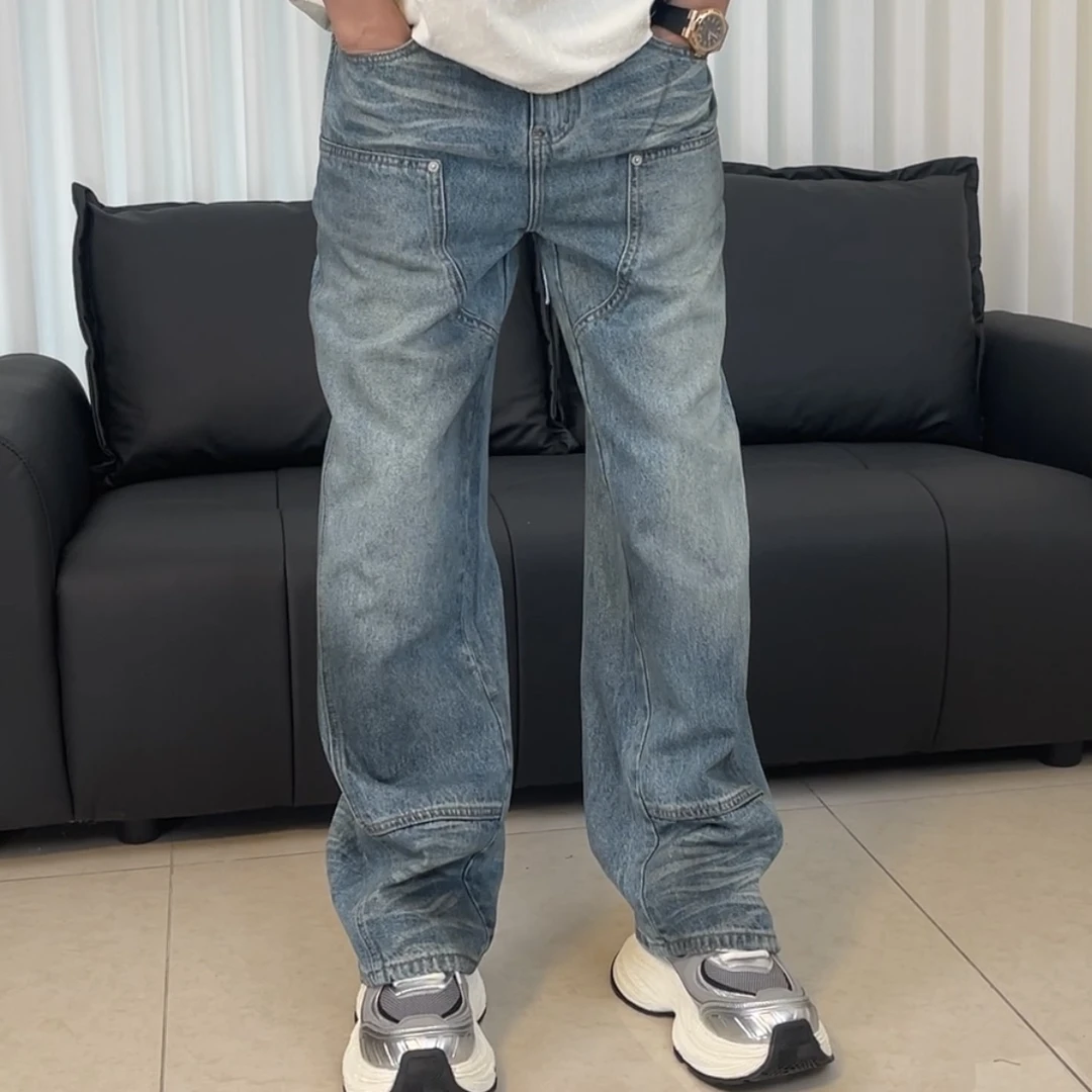 复古水洗手擦色宽松工装牛仔裤2025新款男春夏直筒伐木裤休闲百搭