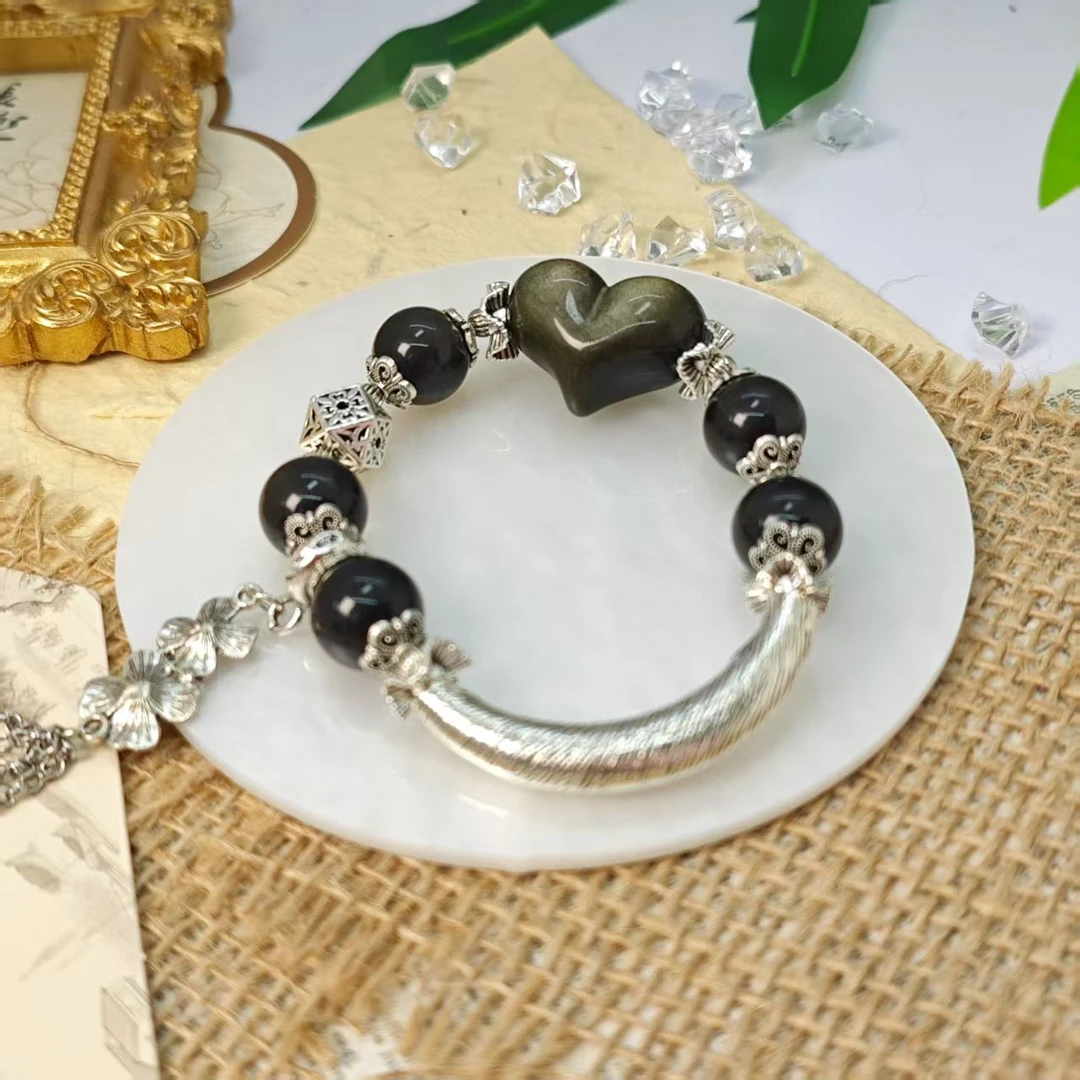 《心心相印》银曜石爱心手链12+ YX52