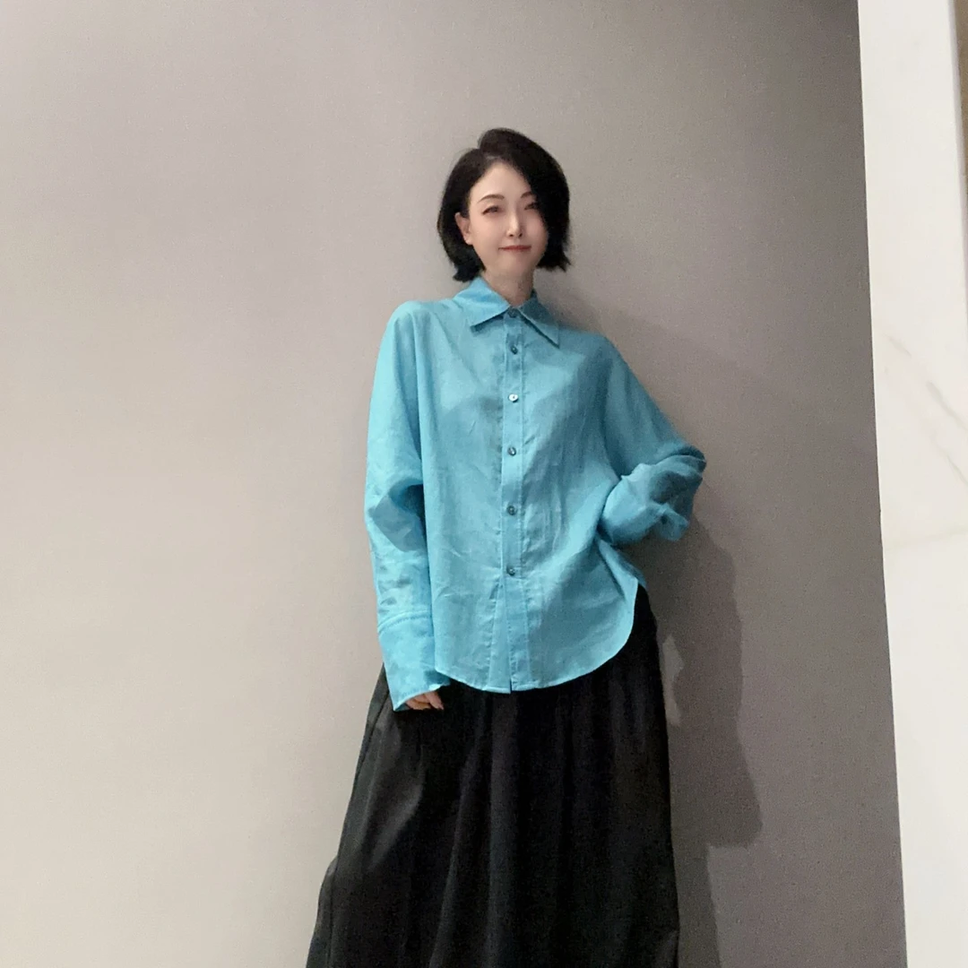 青空雾感・慵懒风翻领长袖基础款衬衫MT11087