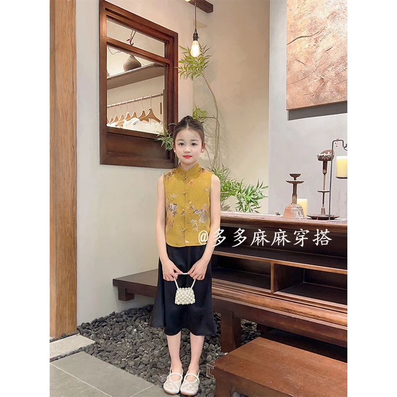 中式女童马甲中国风高级感民族风复古国潮薄款气质马夹23919#