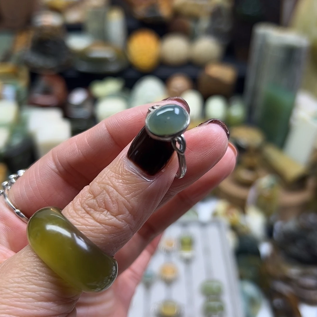 岫玉银S925镶嵌颈饰花玉兰戒指银托