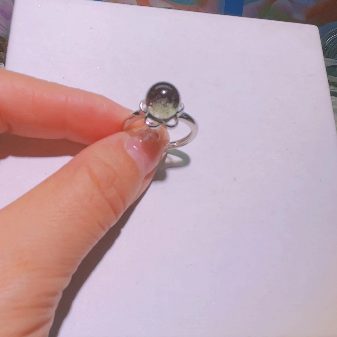 水晶银S925镶嵌戒指天然绿幽灵戒指