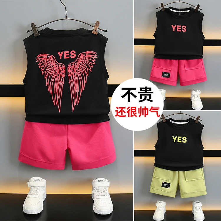 新款儿童夏装无袖酷帅男童套装宝宝衣服夏季背心帅气潮