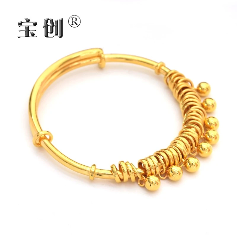 Baochuang/宝创999足金可爱铃铛推拉手镯正品999黄金无声铃铛手镯