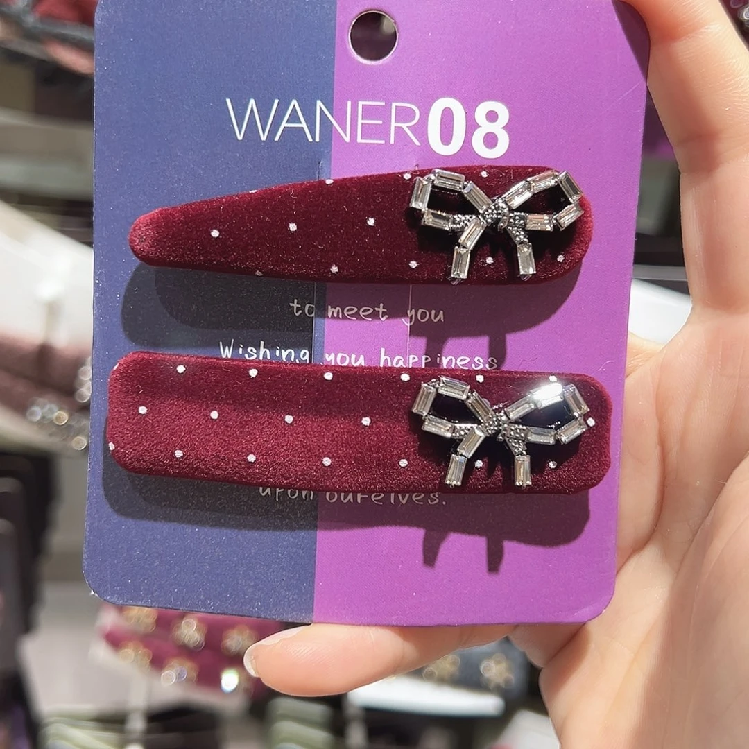 非金属红色丝绒波点蝴蝶结掰掰夹