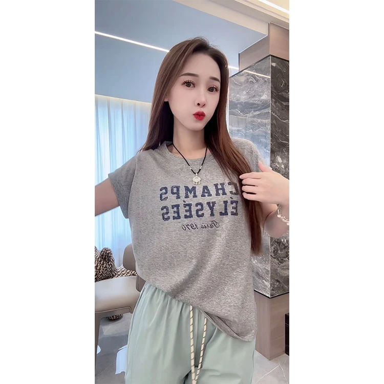 欧货夏季新款休闲时尚穿搭字母印花短袖t袖百搭显瘦上衣女