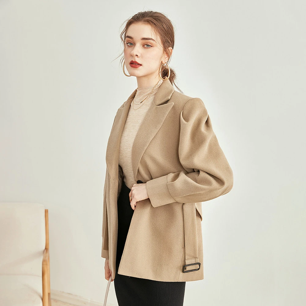 【68岁小姐姐】时尚设计感精纺羊毛大衣泡泡袖系带收腰外套68216