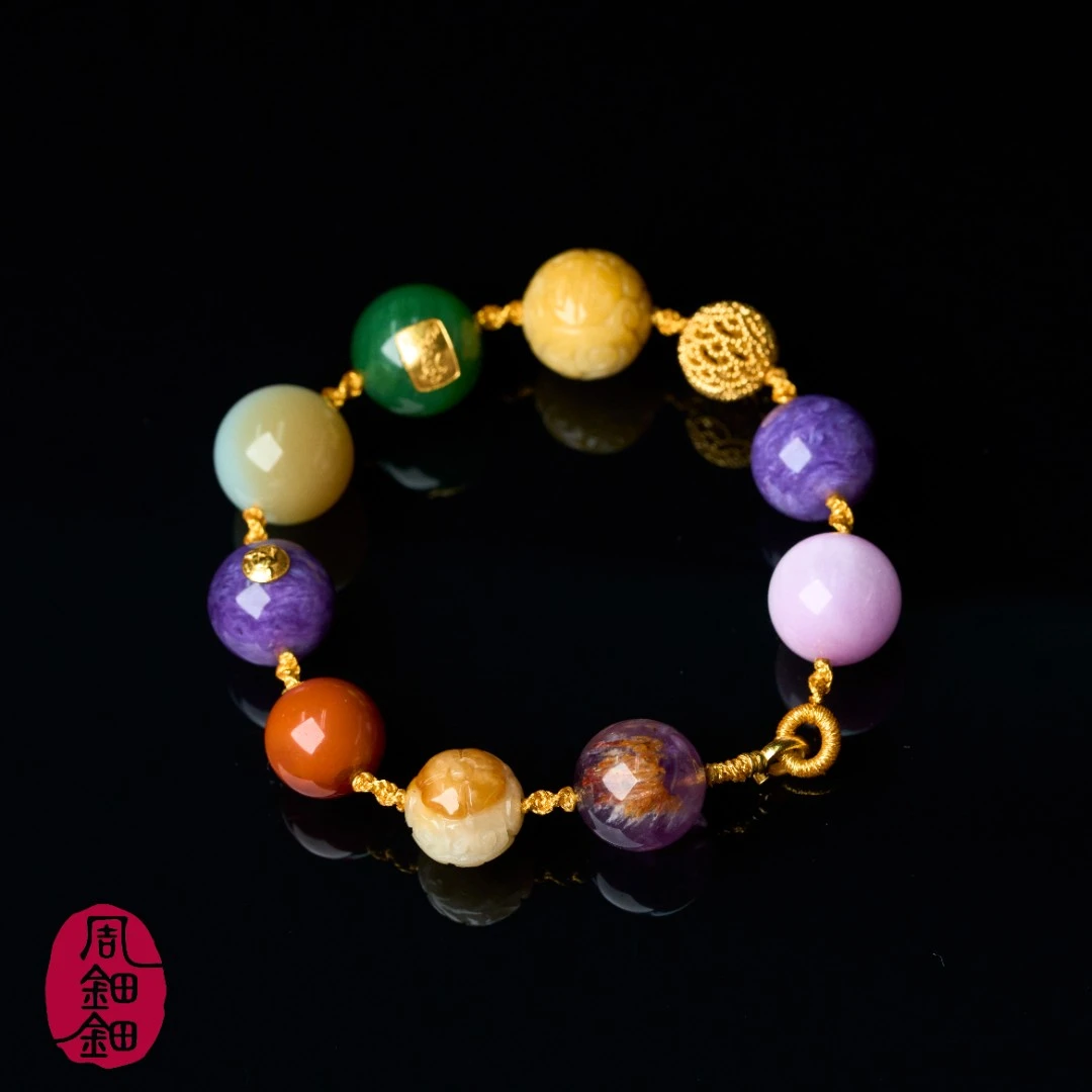 周钿钿®|彩虹尊享版|天然缅甸A货翡翠18K设计款多宝串多样性发一