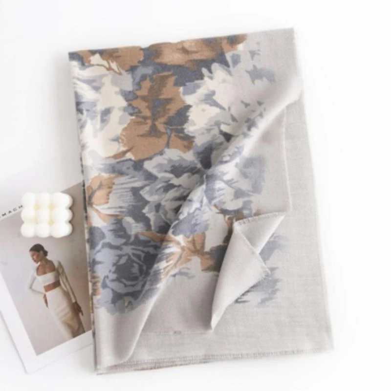 民族风玫瑰印花围巾2024年秋季仿羊绒围巾女文艺复古披肩W1837