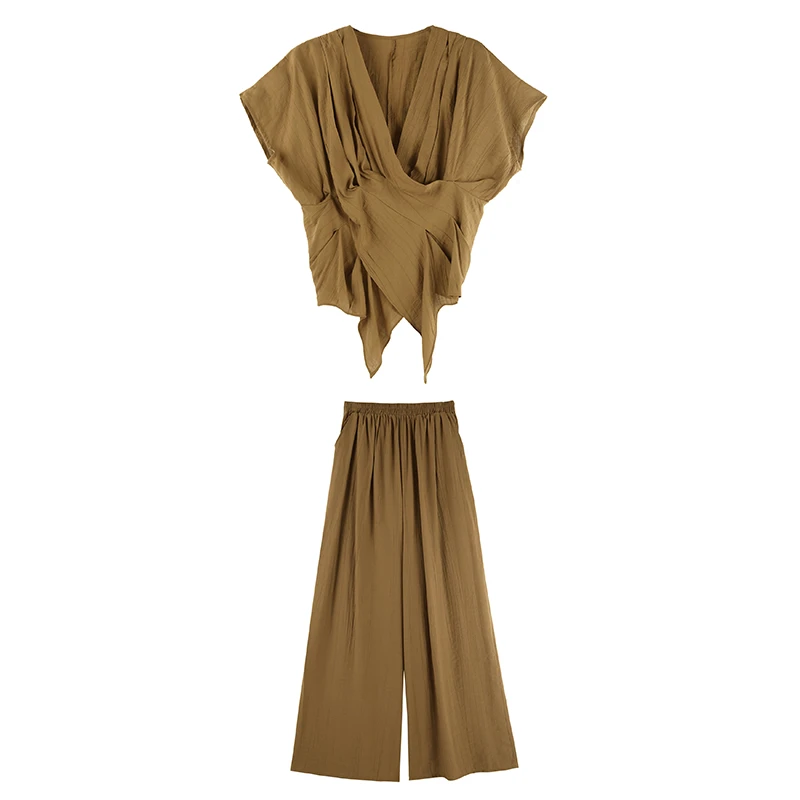 2025年新款纯色枯叶褶皱感时尚套装SHBZX641341