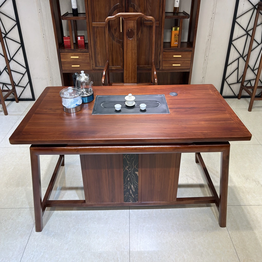 乌金木实木功夫茶桌椅组合新中式一桌五椅家用办公禅意泡茶台茶几