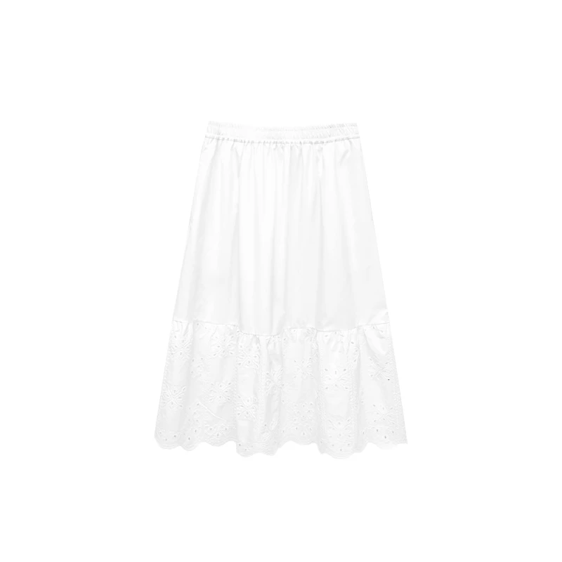 【橙庐】881001原创纯棉绣花松紧腰A字蛋糕裙 春夏时尚休闲半裙摆裙