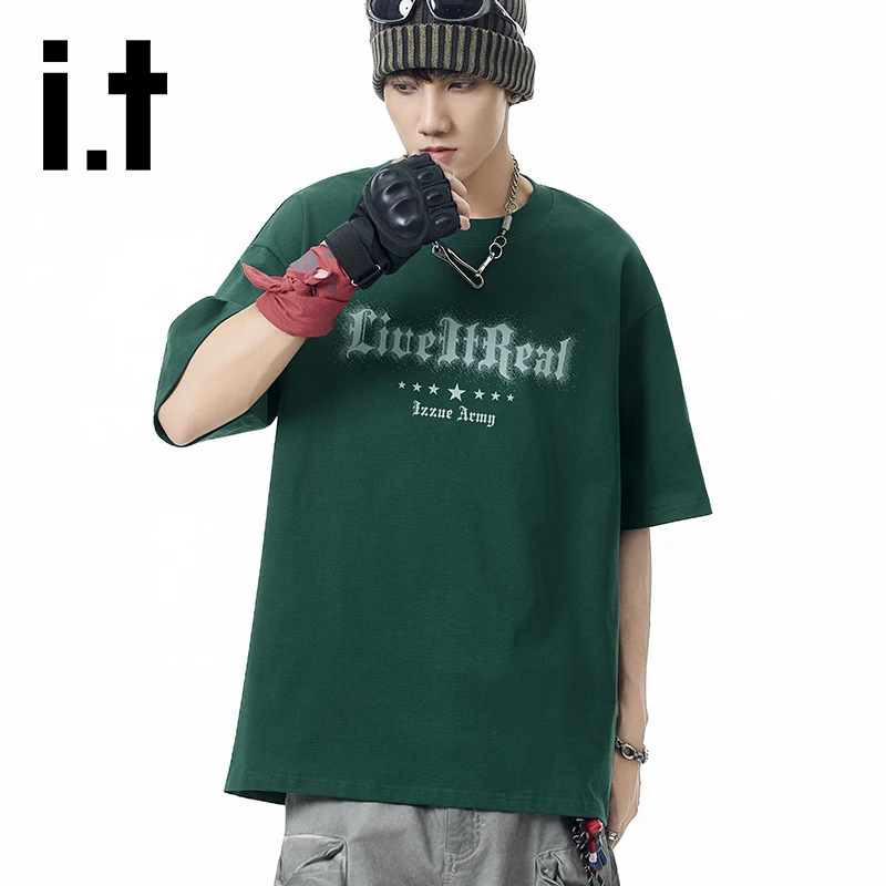 it izzue夏季印花短袖男士T恤新款美式潮流百搭宽松纯棉半袖上衣