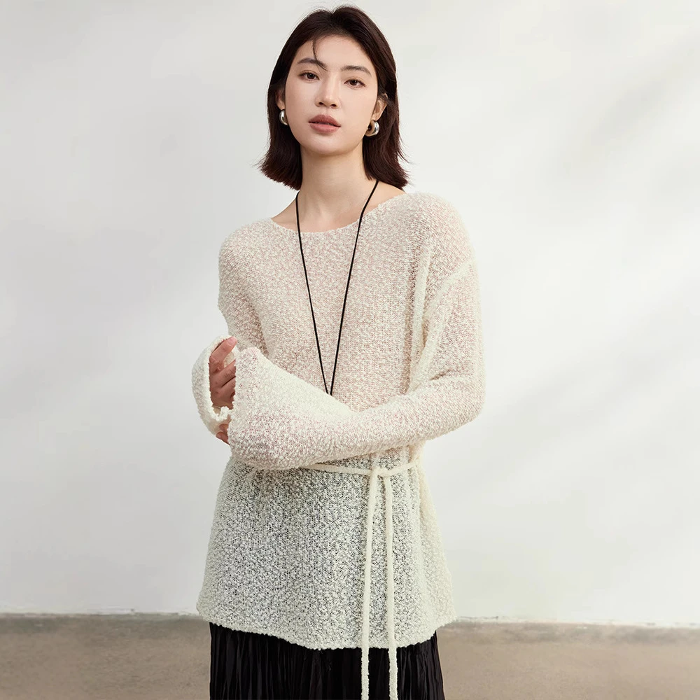 罩衫针织衫毛衣松驰肌理感开身衫羊毛感松弛吊肩针织杉一字领夏季