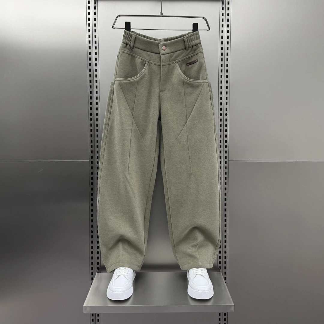 仓石一树潮牌男士秋冬季新款弯刀休闲裤宽松直筒加厚毛呢百搭卫裤