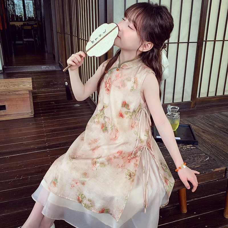 女童汉服连衣裙新中式儿童旗袍公主裙2025新款夏装女孩超仙背心裙