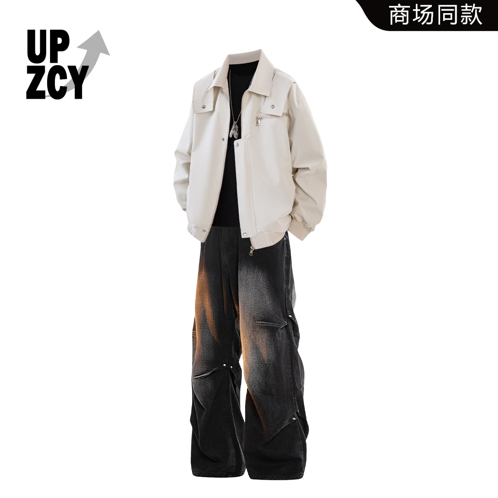 UPZCY美式街头感潮流飞行员夹克套装2025秋冬新款休闲设计师男装