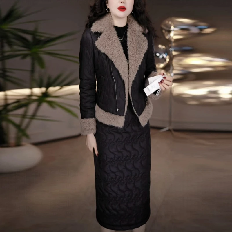 女士加棉保暖连衣裙两件套冬季2025冬季新款韩版时尚洋气套装裙子