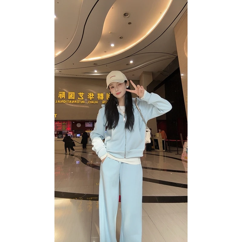 [舒适在线]加绒 加厚套装慵懒风穿搭结构线条连帽宽松加厚两件套