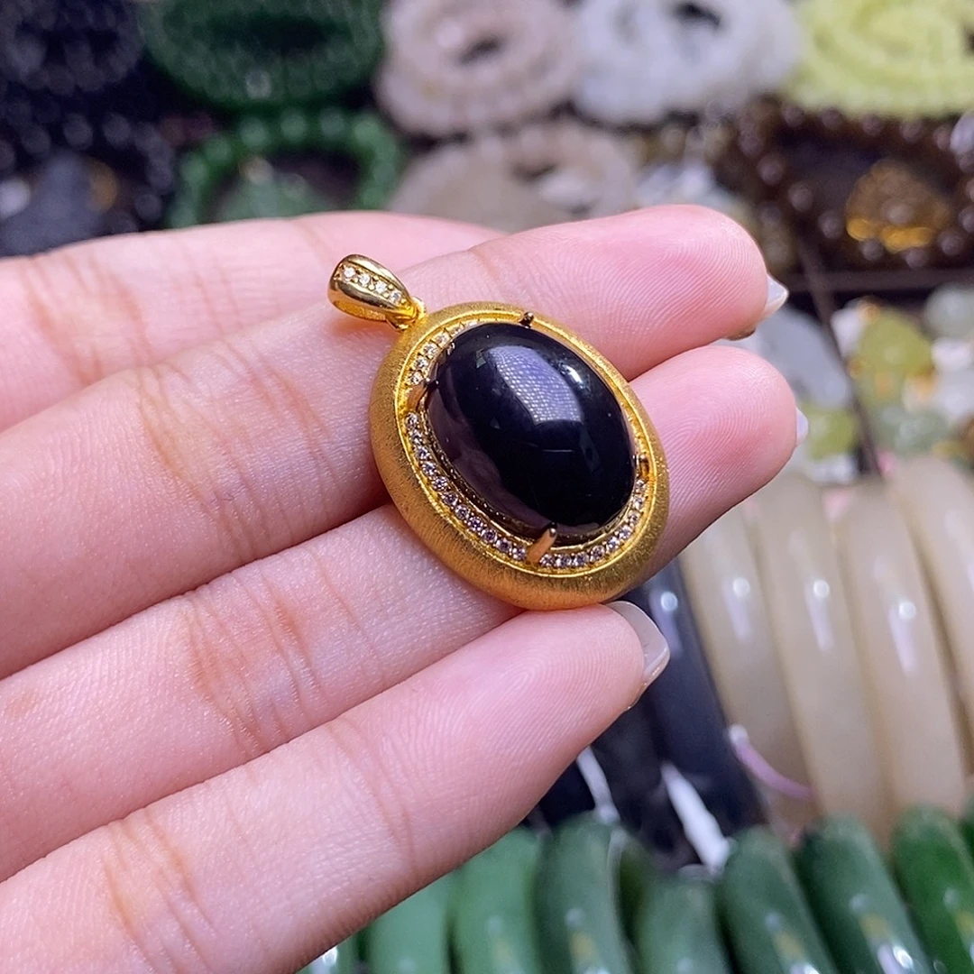 和田玉未镶嵌颈饰浓烟紫帝紫蛋面银镶