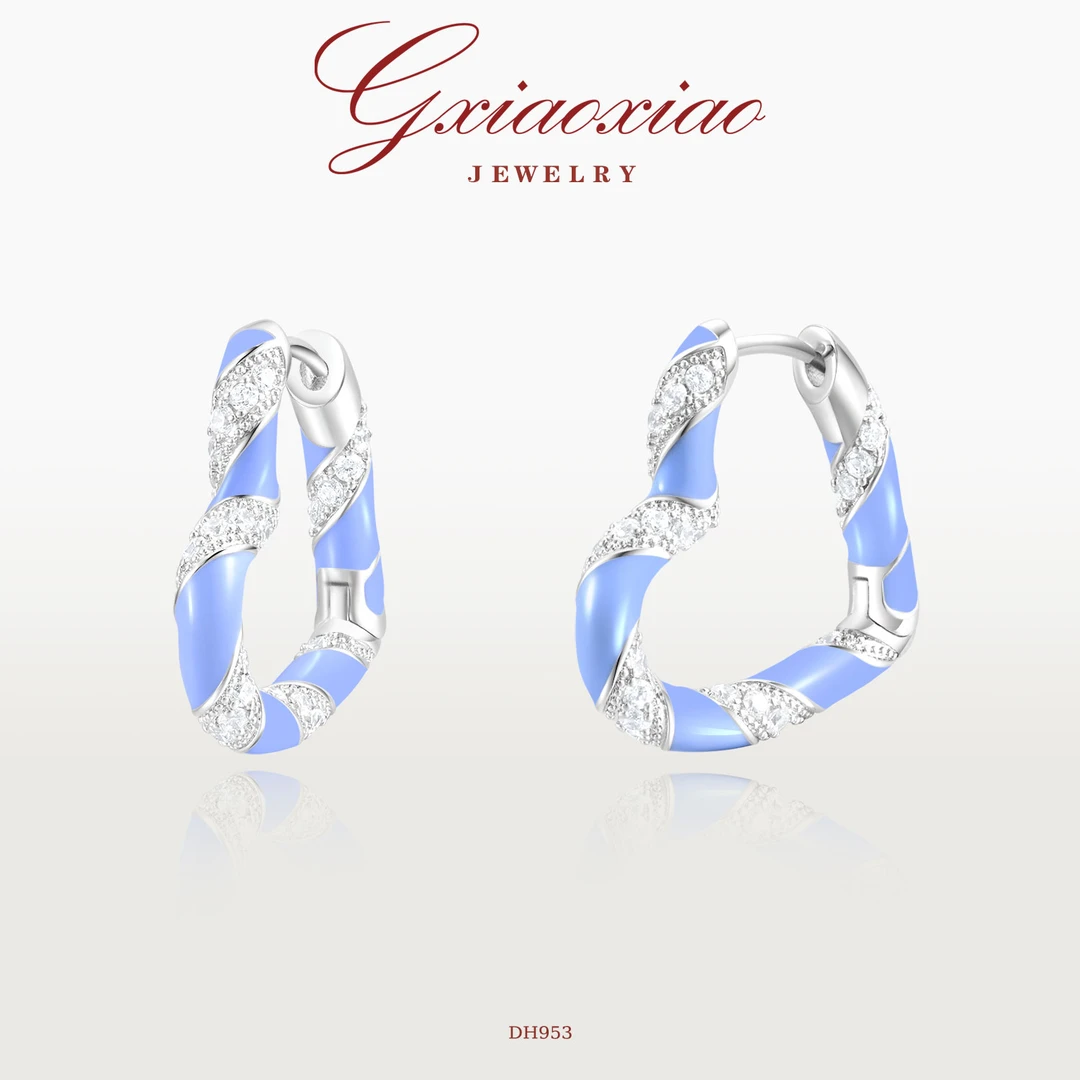 G XIAOXIAO 镀K金 时尚精致小众百搭蓝色爱心耳环 DH953