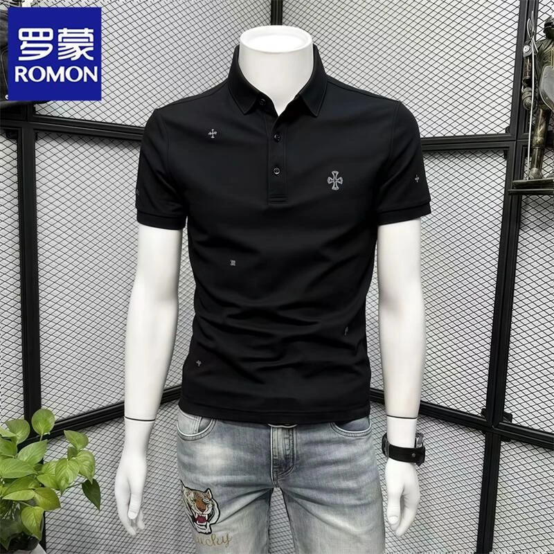 罗蒙夏季新款欧货潮牌刺绣POLO衫休闲时尚短袖T恤翻领薄款上衣服t