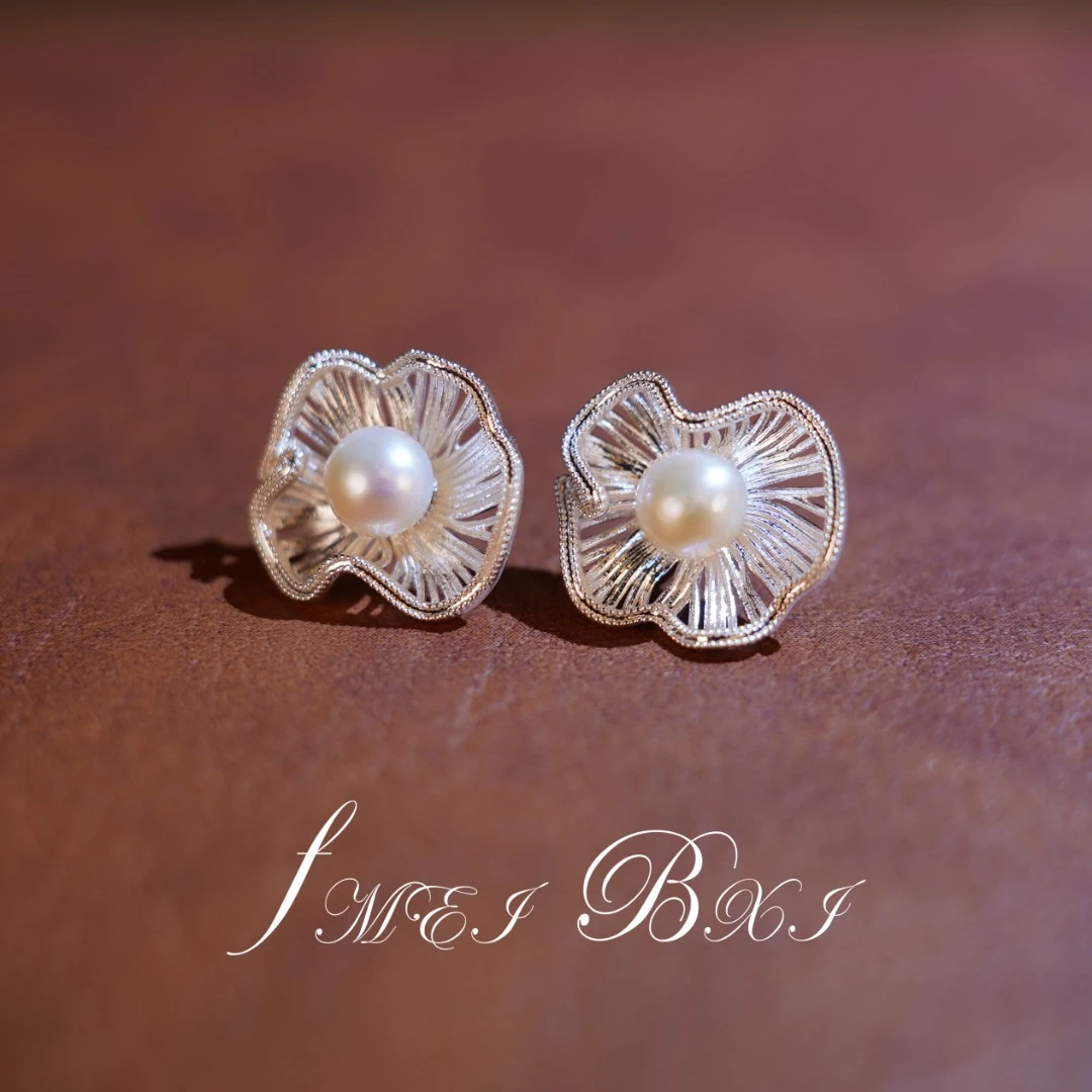 清沧 天然淡水珍珠耳饰 925银针 白荷花珍珠耳钉 9017