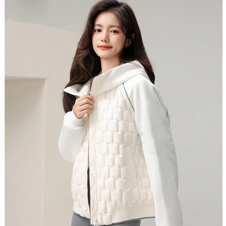 璧歌2024女士短款插肩袖羽绒服连帽休闲居家轻便舒适