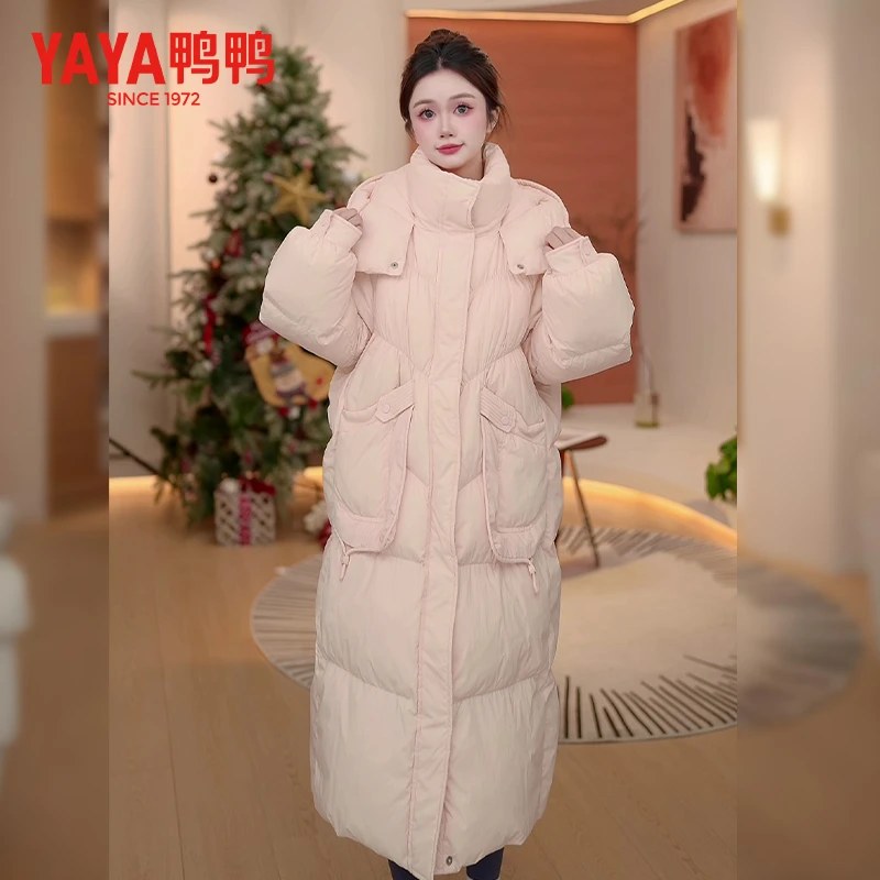 YAYA/鸭鸭羽绒服女长款冬季过膝简约时尚潮流保暖外套YE4B613841A