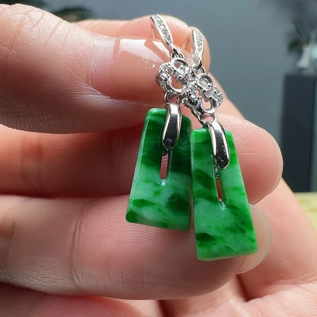翡翠耳饰银S925镶嵌天然