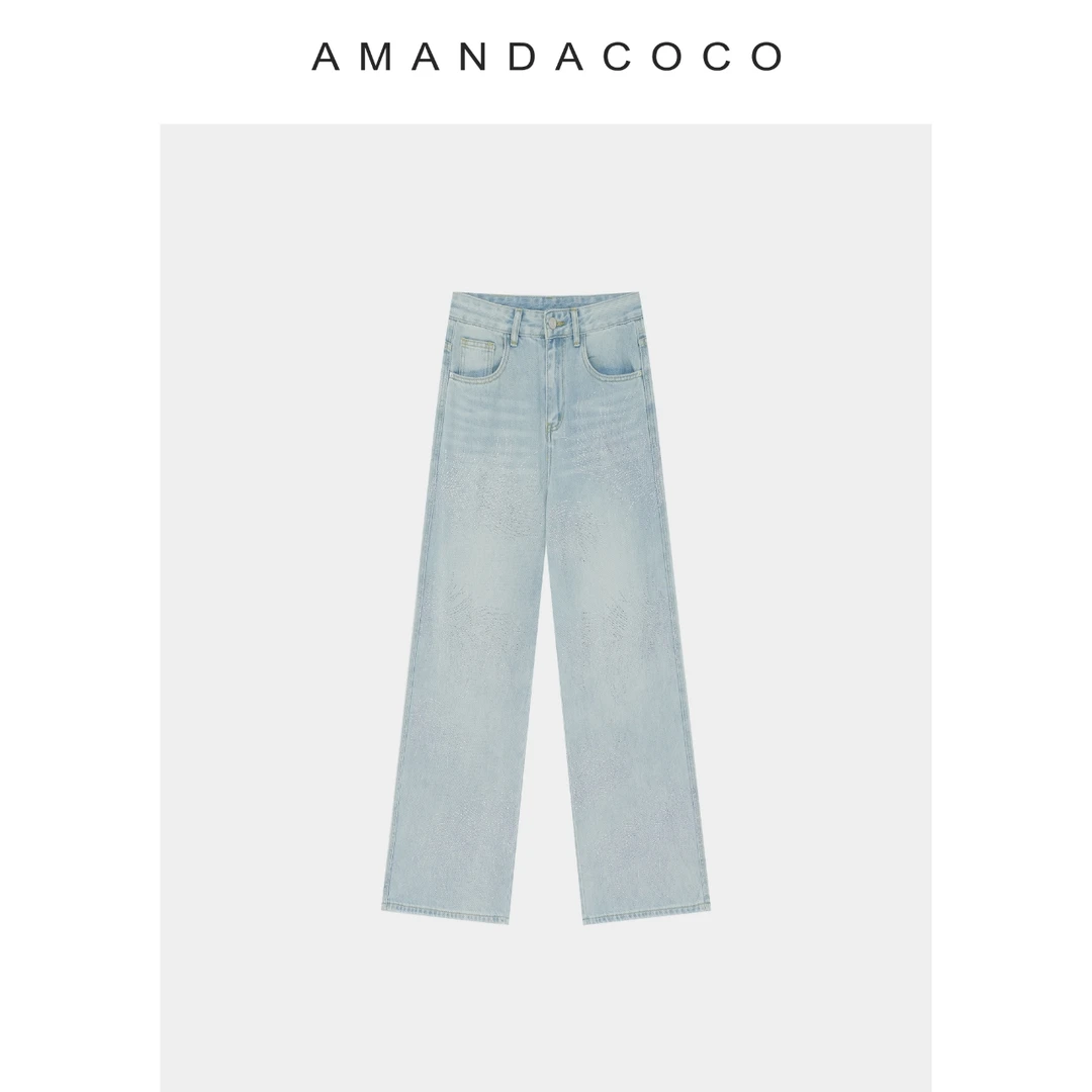 嘉嘉# 渐变星河～夏季欧货重工烫钻百搭显瘦直筒牛仔阔腿裤