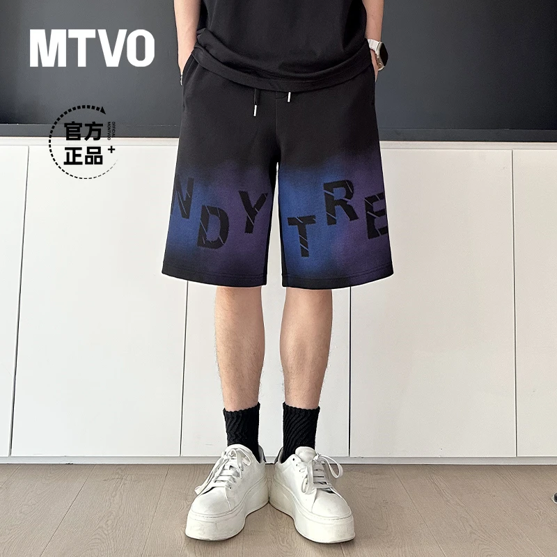 MTVO迈特优夏季男士针织松紧腰印花五分裤运动舒适宽松短裤5259