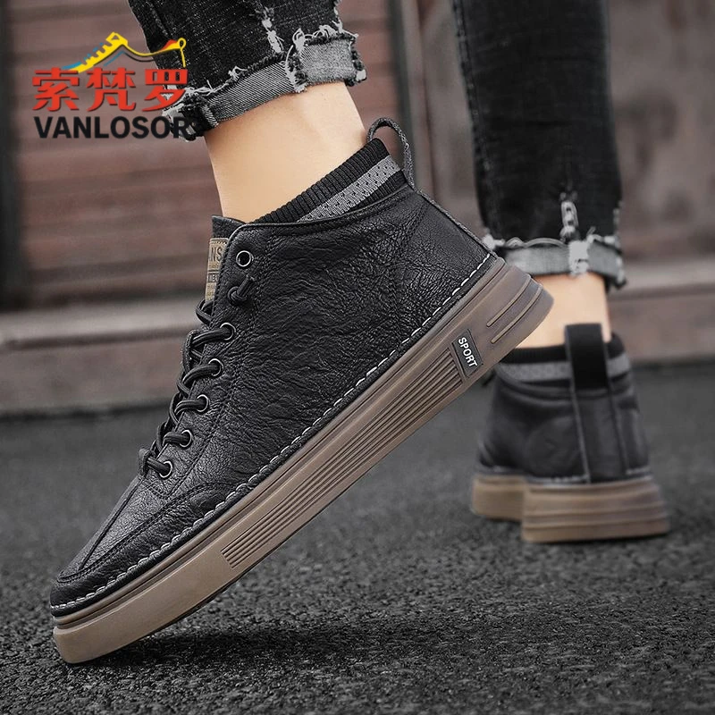 2025新款春季男鞋子春季工作潮流高帮板鞋休闲皮鞋马丁靴百搭潮鞋