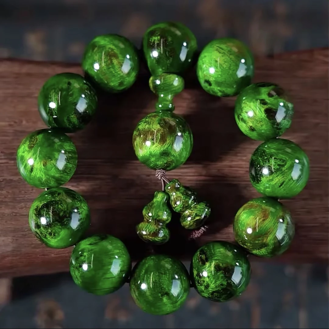 水墨丹青琥珀木手串2.0男文玩木串固化满油瘤疤手串透光文玩佛珠