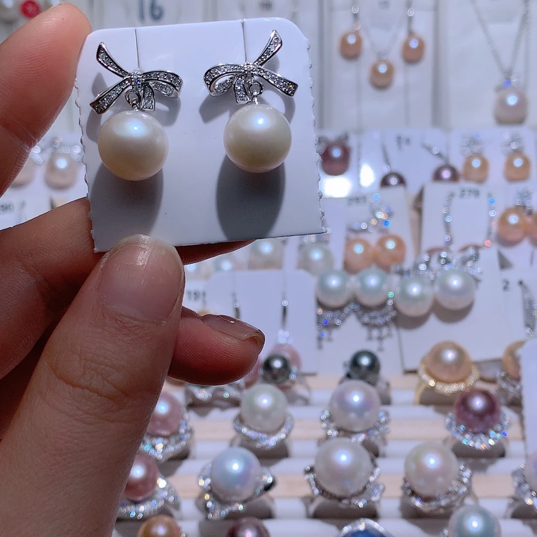 银S925镶嵌淡水珍珠耳饰11.3mm