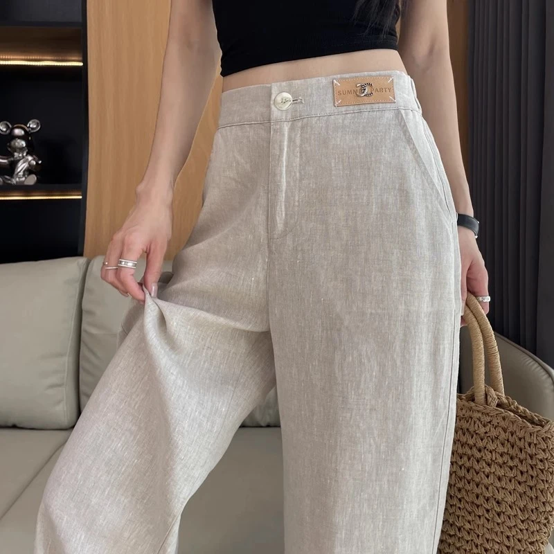 100%亚麻窄版直筒裤女夏季薄款2025年新款垂感百搭宽松小个子九分