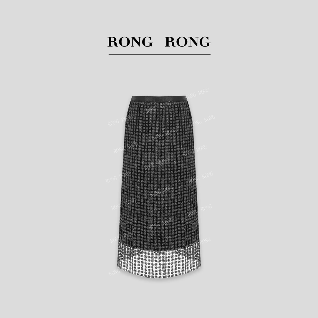 溶溶【棋盘星空】RONGRONG定制珠片网纱水溶镂空直筒半裙ZGC6Q1136A