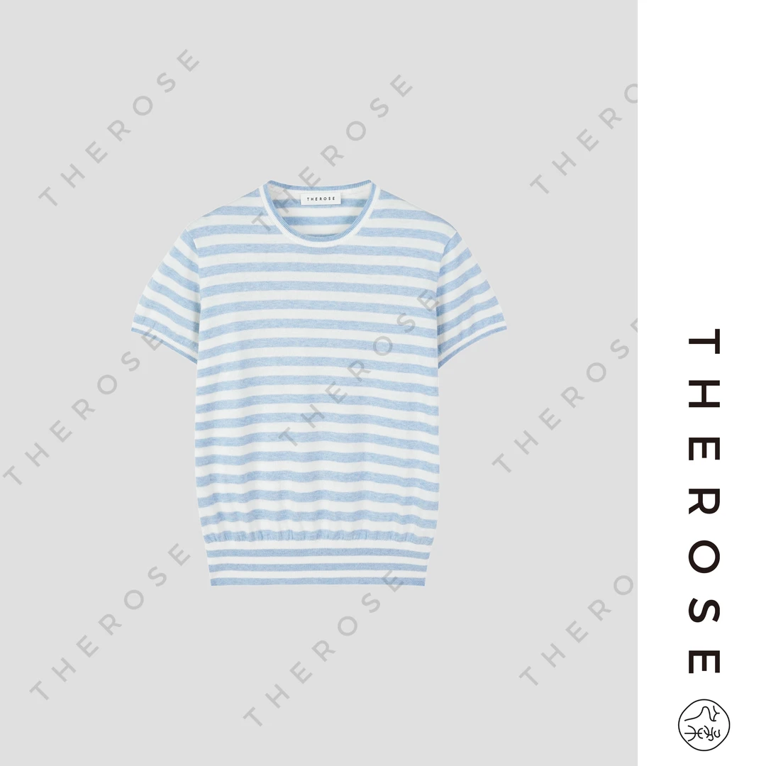 之柔【海盐苏打】度假风休闲简约条纹针织T恤亲肤舒适透气女士短袖