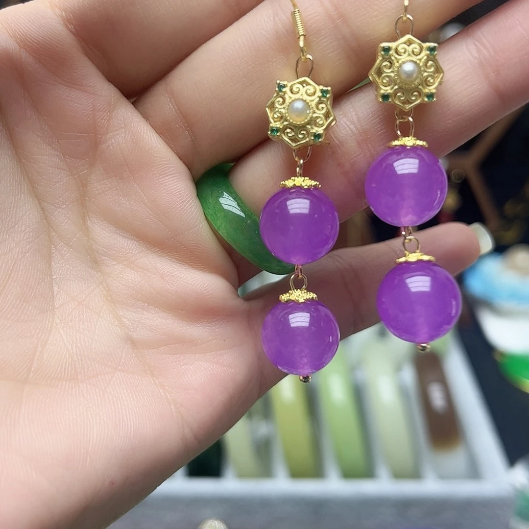 翡翠未镶嵌耳饰紫