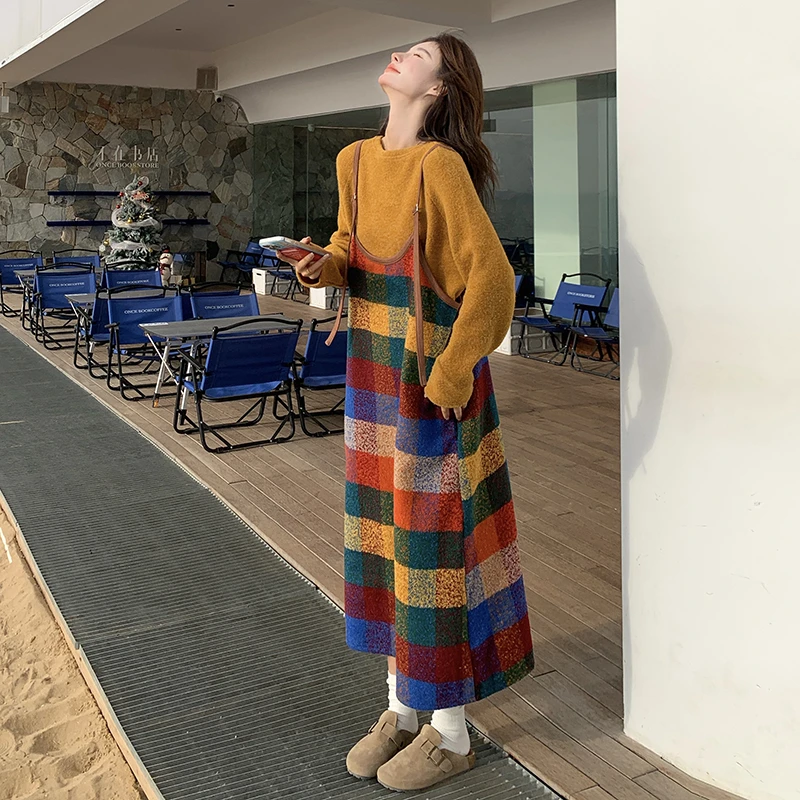 多巴胺彩格吊带裙套装女2025春秋新款松弛感韩系甜酷风显瘦两件套