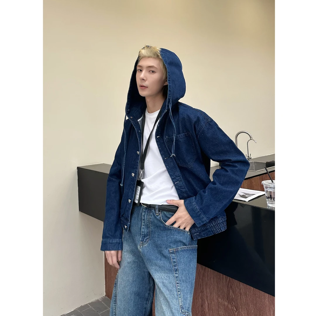 牛仔外套男潮宽松短款复古连帽潮流ins休闲夹克牛仔衣时尚