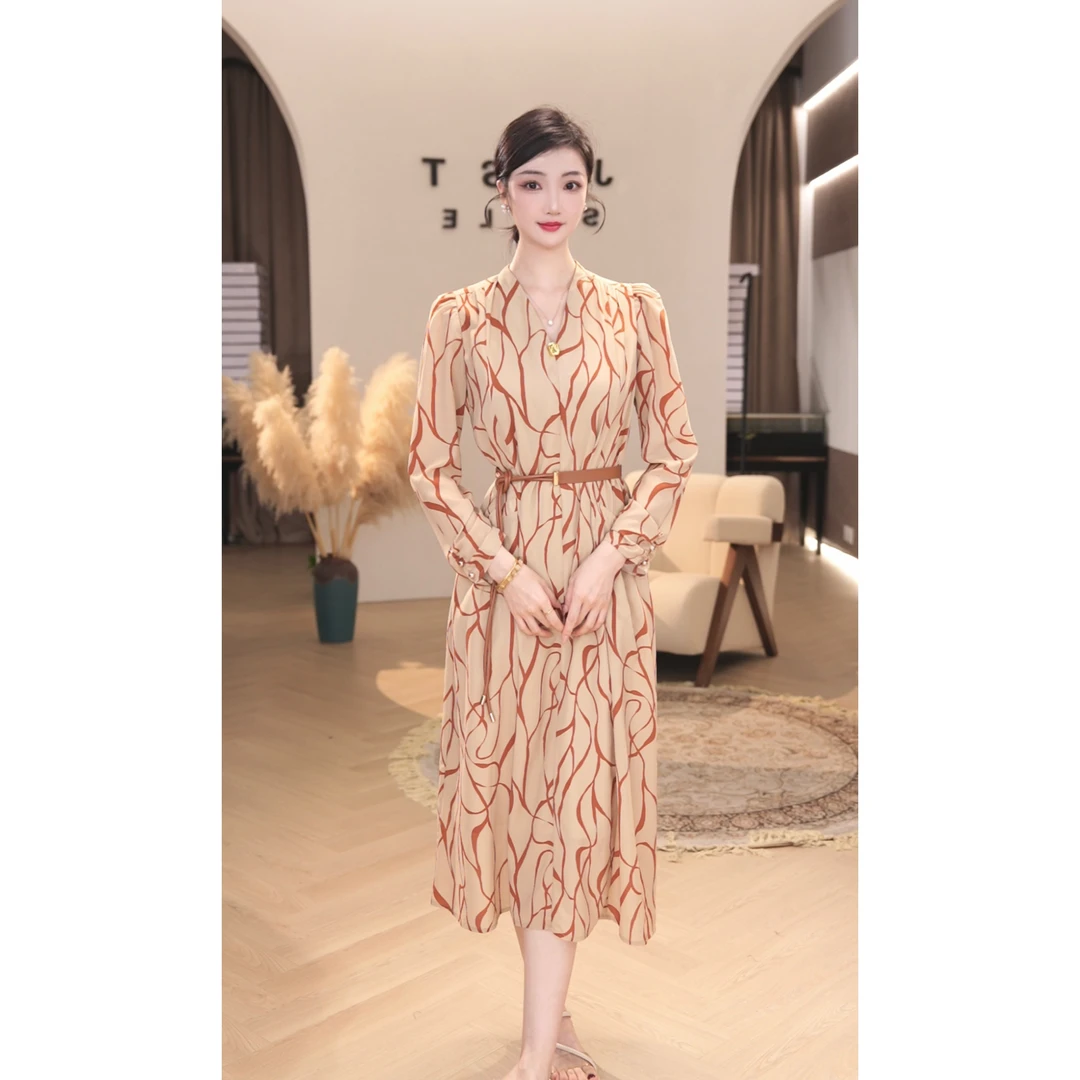 预售2025年春秋季新款【7100】轻奢气质大气宽松缎面长袖连衣裙子女