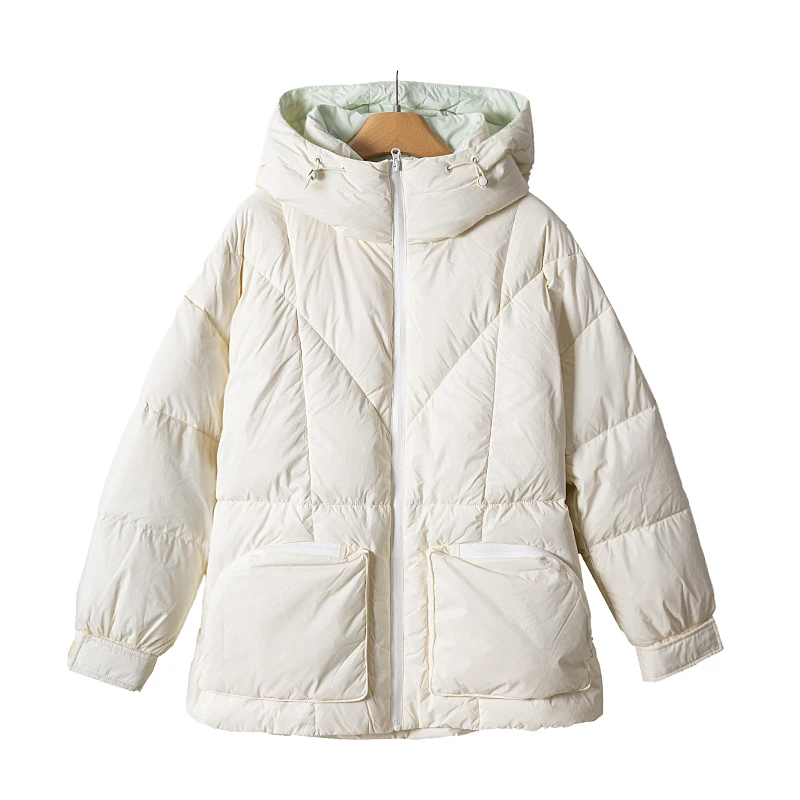 秋冬季90白鸭绒中长款连帽羽绒服 25261