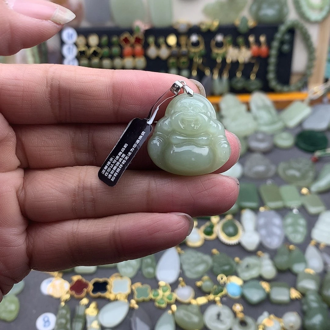 和田玉银S925镶嵌吊坠(不含链)