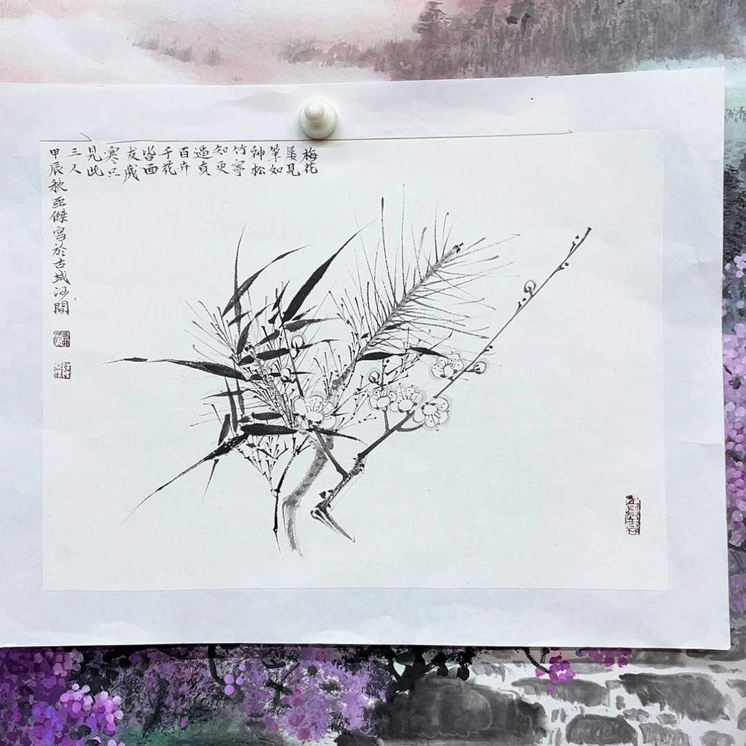 国画手绘国画精品，松竹梅